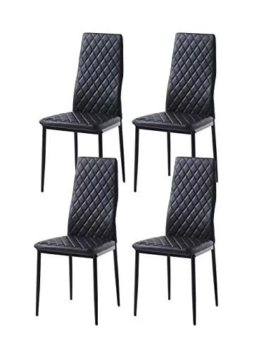 【特価商品】ダイニングチェア 4脚セット レザー 椅子 イス 食卓椅子 菱形 レトロ 北欧 コンパクト リビングチェア (ブラック)