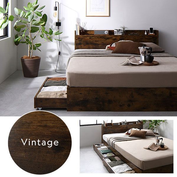 ベッド ブラウン シングル ポケットコイルマットレス付き 収納付き 引き出し付き キャスター付き 木製 ヘッドレス シンプル 和 モダン ベッド ブラウン シングル ポケットコイルマットレス付きds-2333116