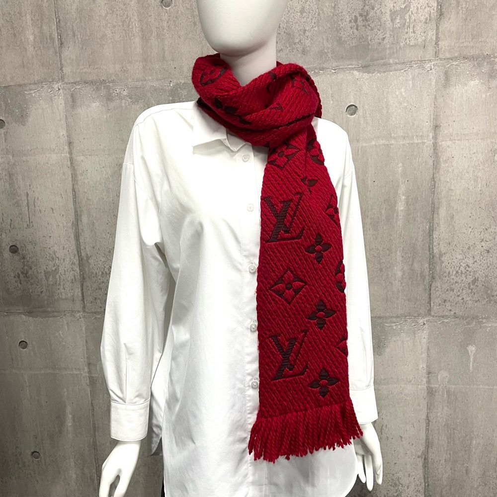 Louis Vuitton ロゴマニア エシャルプ レッド マフラー 美品 ルイ