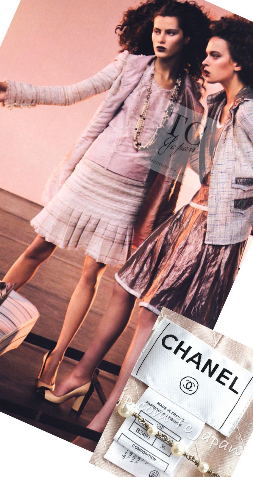 シャネル コート セット CHANEL 生成り ベージュ ピンク スカート  