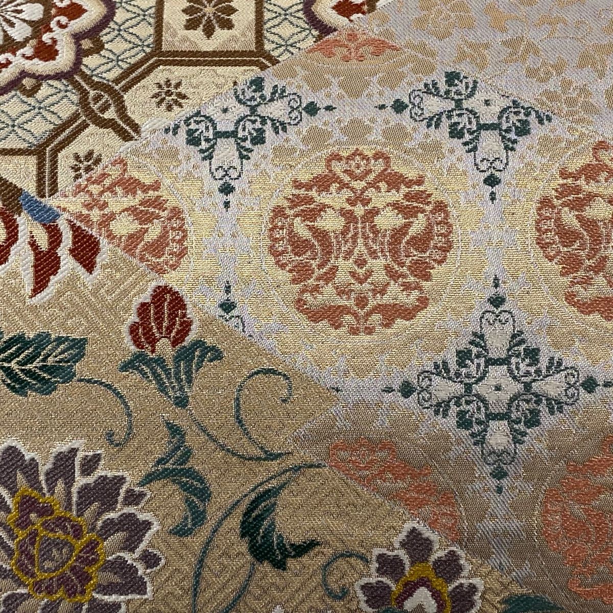 美品】 袋帯 秀品 華文 花唐草 箔 焦茶色 六通 正絹 【】 【公式通販】