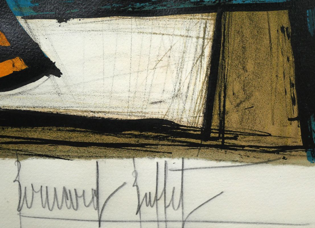 ベルナール ビュッフェ（Bernard BUFFET）「青い背景の花束