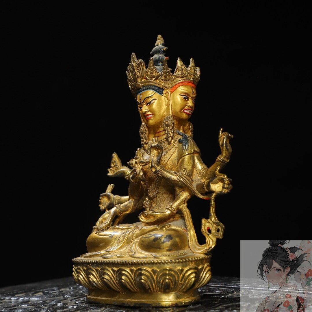 旧家蔵出　純銅泥金仏像　古美術　アンティーク　骨董品 ◇旧家蔵出◇古美術 中国古玩 明時代 古銅製 泥金 釈迦牟尼 仏