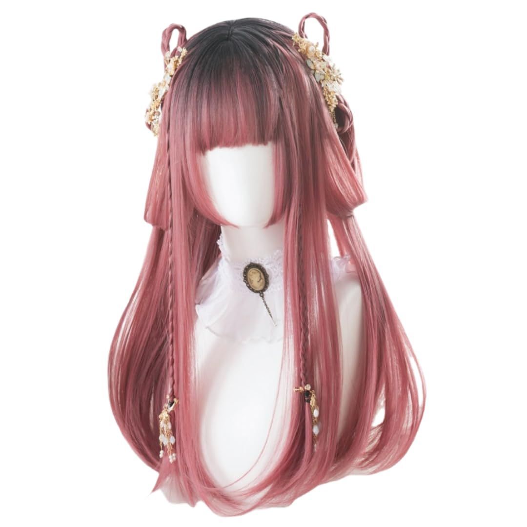 【特価】変装 ハロウイン イベント 仮装 ファッション ヘアネット コスプレ 耐熱性 小顔 原宿風 ストロベリーレッド ウィッグ 赤 お祭り レッド 姫カット ストレート ロング ロリータ かつら