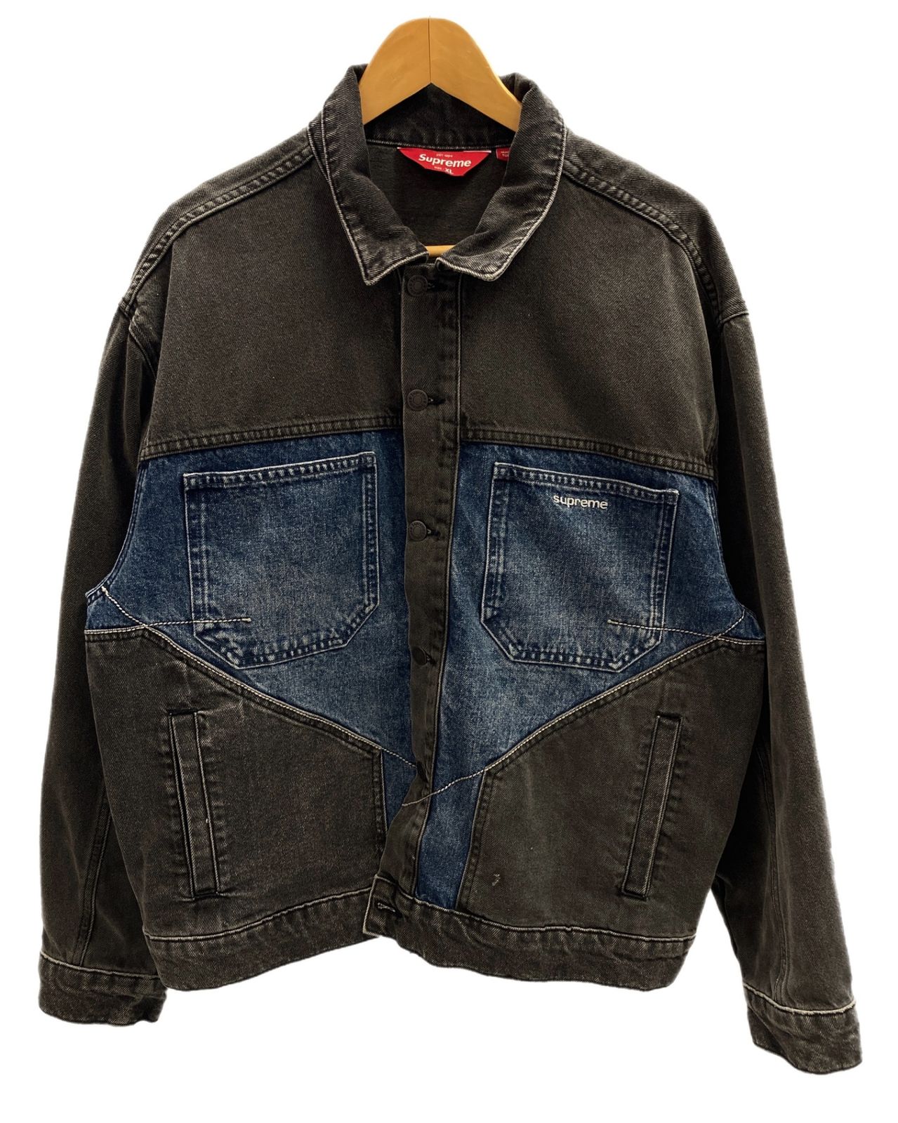 シュプリーム SUPREME 2-Tone Paneled Denim Jacket Black FW22 2