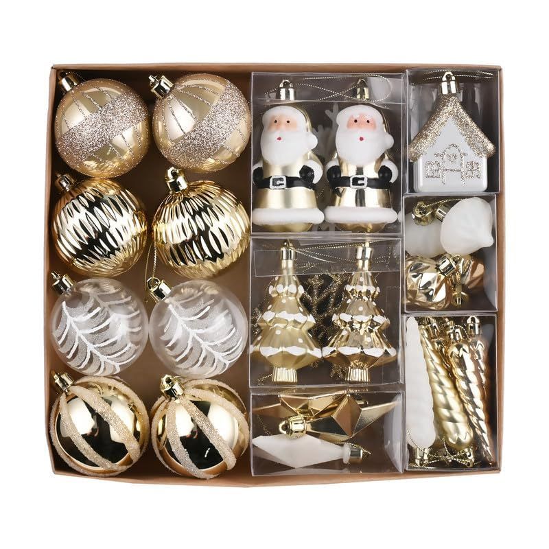 Madelyn Valery クリスマスツリーボールセット 40個 白と金色のクリスマスオーナメント ツリー デコレーション トップスター付き おしゃれ 雑貨 飾り付け 北欧風 豪華 (ホワイト・ゴールド)