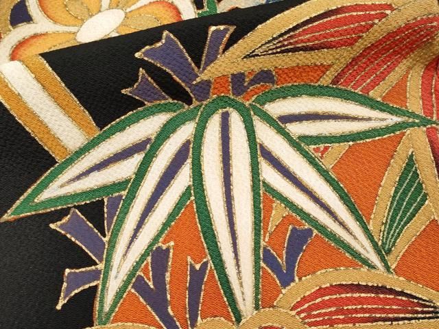 平和屋本店□希少 浦野理一 金彩友禅 振袖 松竹梅花丸文 黒地 金彩 鬼