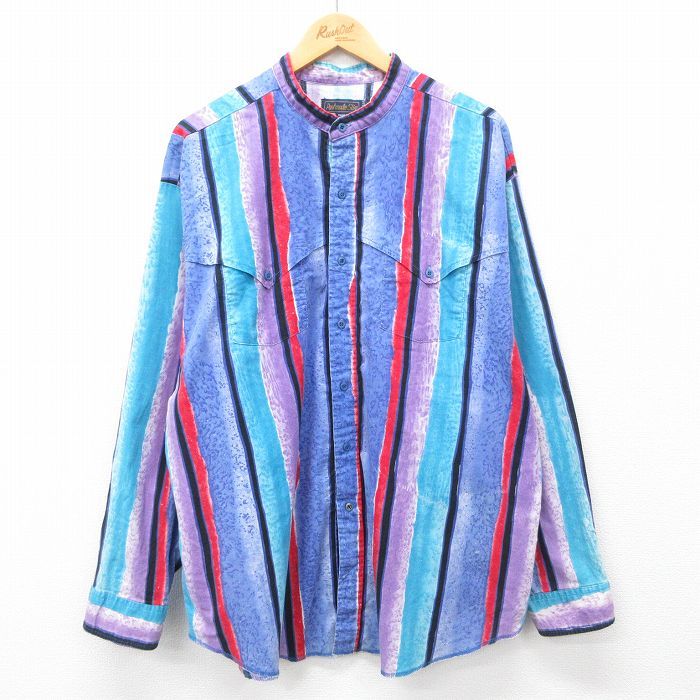 XL/古着 長袖 ウエスタン シャツ メンズ 90s ノーカラー 紫他 パープル 24jun05 中古 トップス
