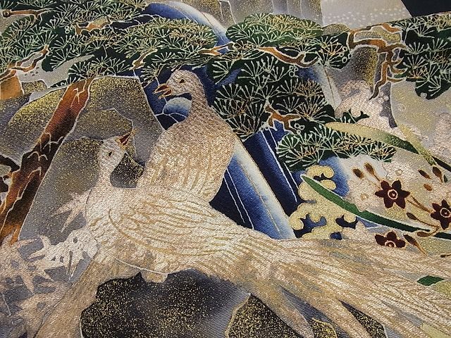 期間限定セール20％off○極上 浦野理一 九寸名古屋帯 花鳥文 金彩 鬼