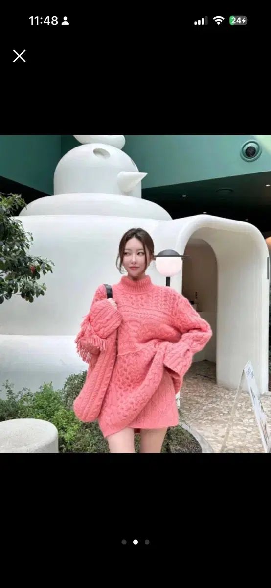 ピンク ケーブル編み