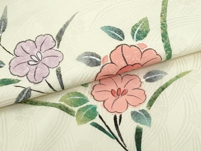 平和屋着物○九寸名古屋帯 手描き 草花文 金彩 正絹 逸品 DAAU6997ob