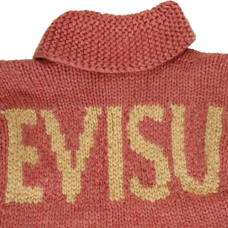 EVISU JEANS USED メンズ カウチンセーター ピンク ジップアップ
