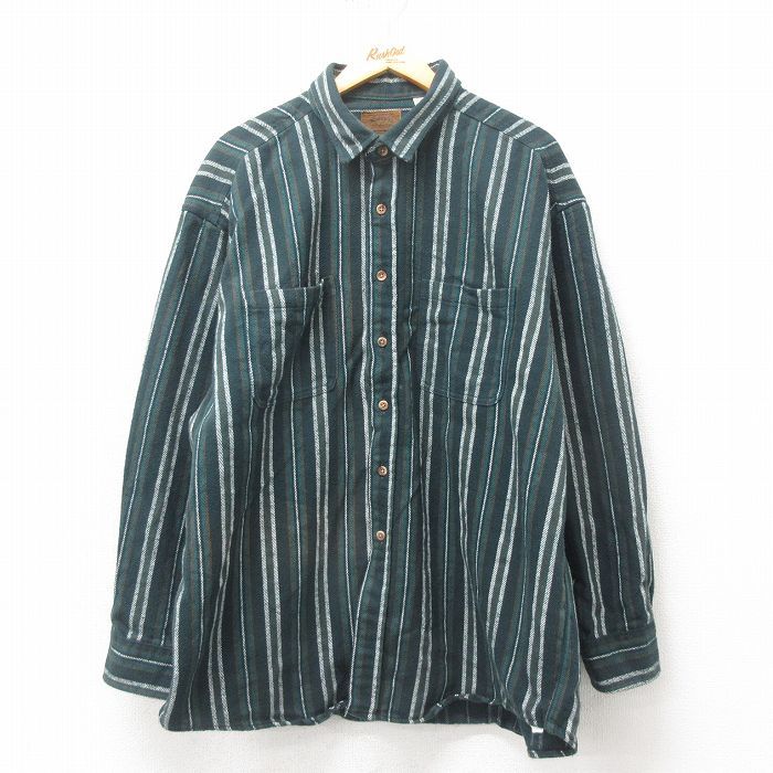 XL/古着 セントジョンズベイ 長袖 ヘビー フランネル シャツ メンズ 大きいサイズ ロング丈 コットン 緑 グリーン 25mar10 中古 トップス