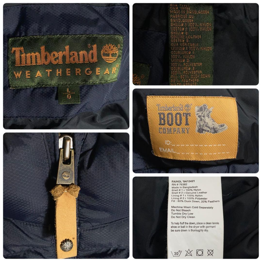 Timberland ダウンジャケット ビッグロゴ 刺繍 紺 L