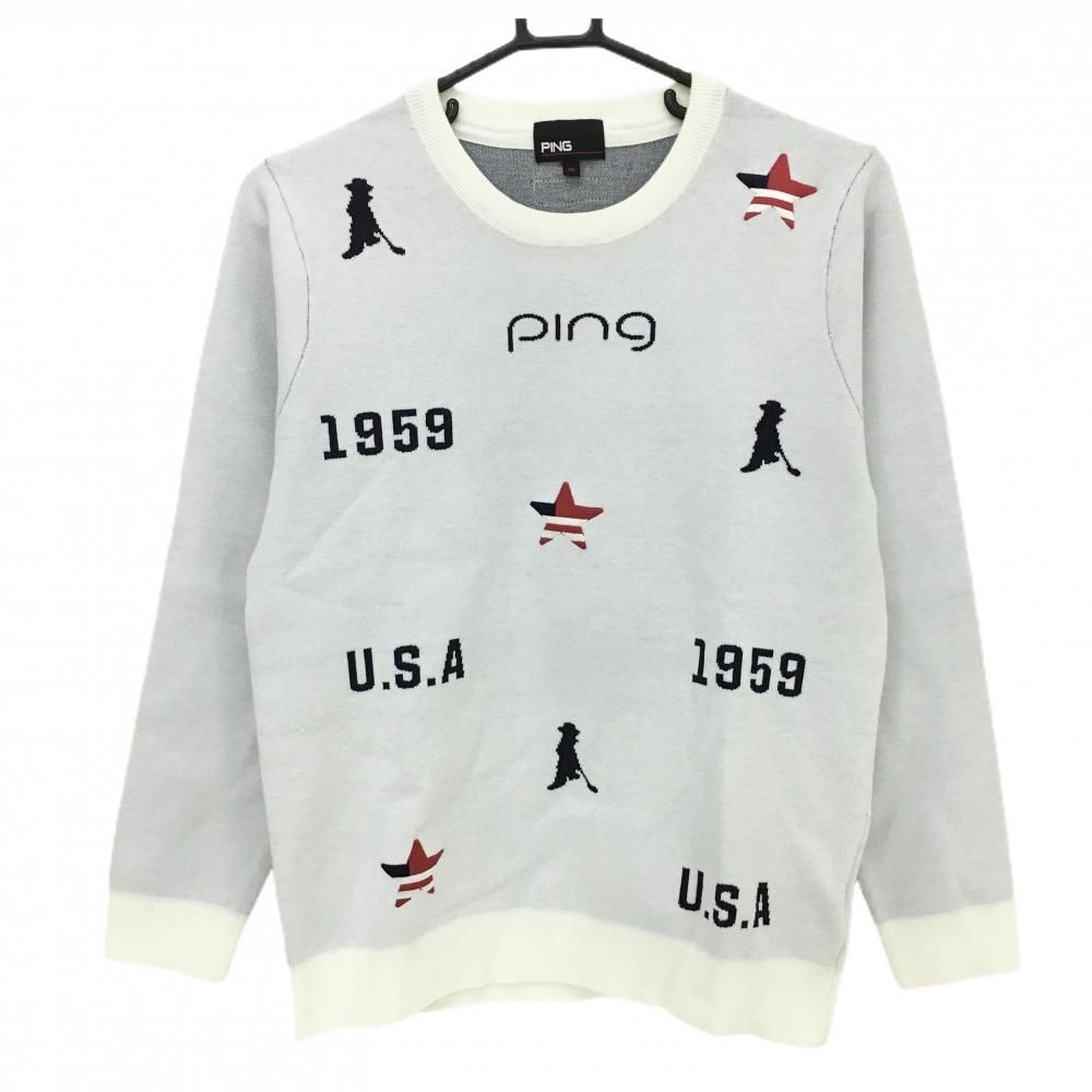 超 ピン セーター 白×黒 前身頃総柄 星 ニット レディース M ゴルフウェア 2025年モデル PING