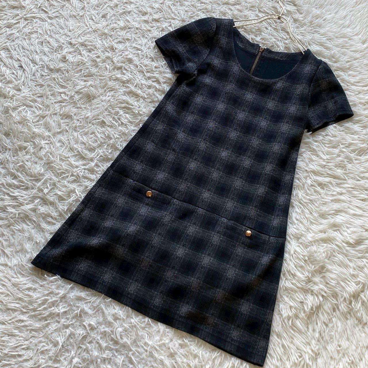 after all ワンピース グレー M 上品 お呼ばれ 総柄