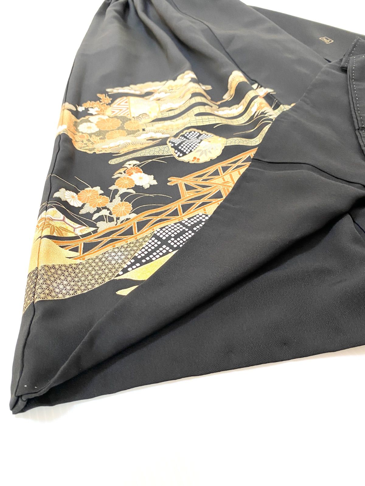 大人 セレブ着物スカートフリーサイズ1点物黒留袖着物リメイクウエストゴムロングスカートフリーサイズ