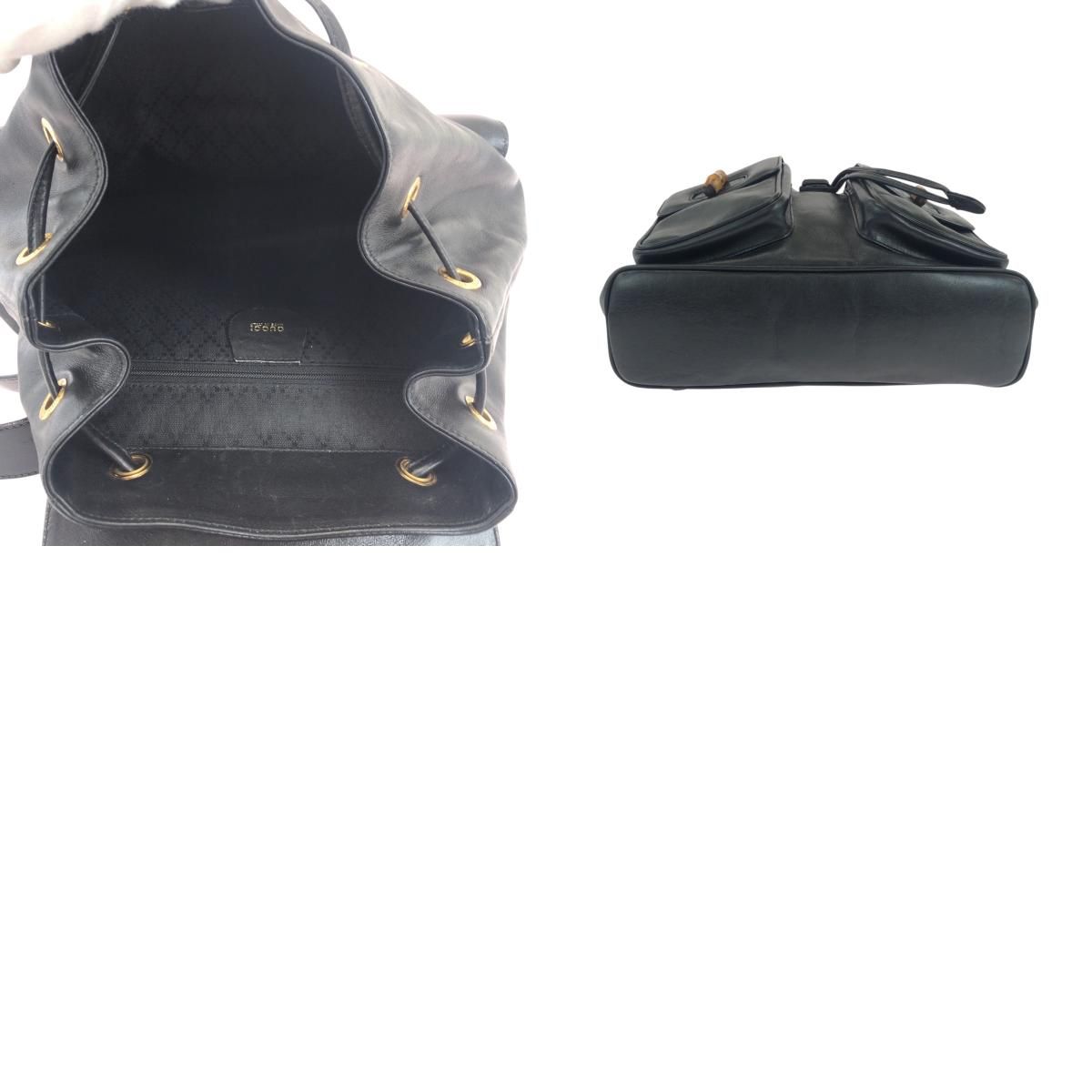 美品 GUCCI グッチ バンブー ブラック 黒 ゴールド金具 レザー