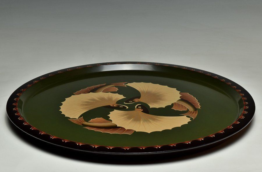 蔵C8931 漆芸 漆絵 飛魚図 大きな丸盆 飾り盆 55ｃｍ IMPECCABLEHEALTHCARESERVICES_COM
