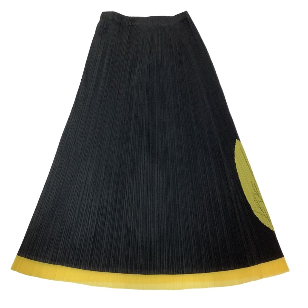 ISSEY MIYAKE イッセイミヤケ PLEATS PLEASE スカート 葉っぱ柄 SIZE 3 PP53-JG644 ブラック