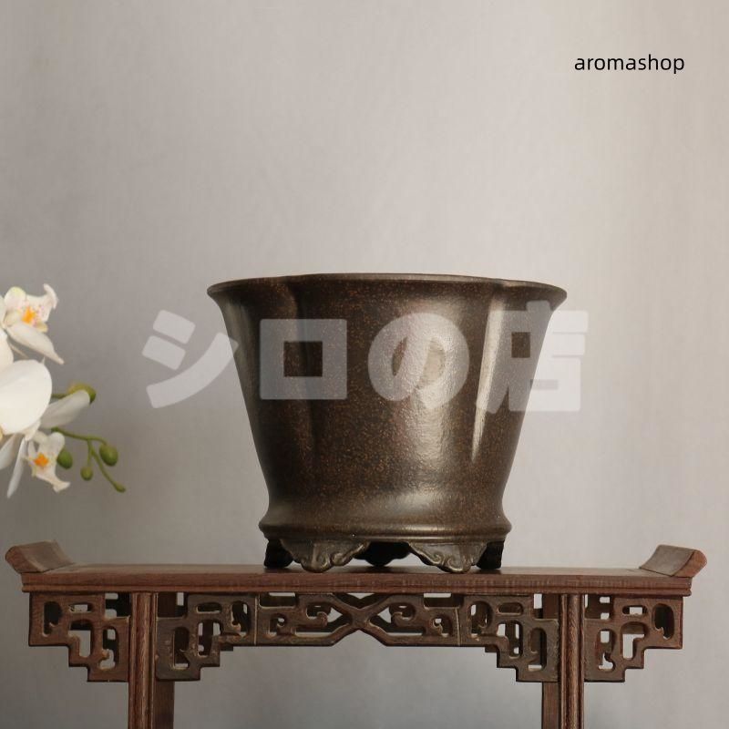 紫砂黒雲足梅花鉢 植物鉢 多肉鉢 工芸品 置物