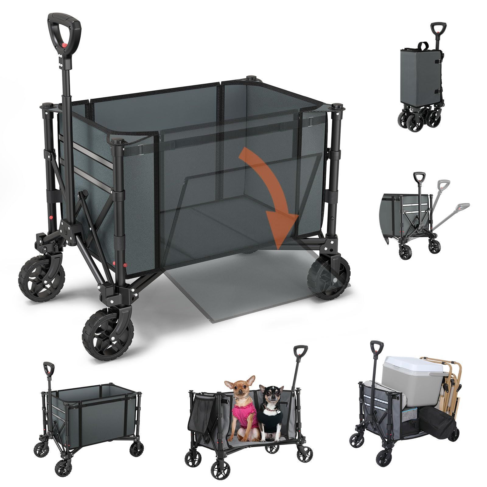 折り畳み式キャンプカート アウトドアワゴン ワンタッチ収束式 耐荷重100kg 自立収納 静音 大容量120L キャンプ|砂浜|釣り|引越し|買い物|ゴミ出し キャリーワゴン 収納カバー付き