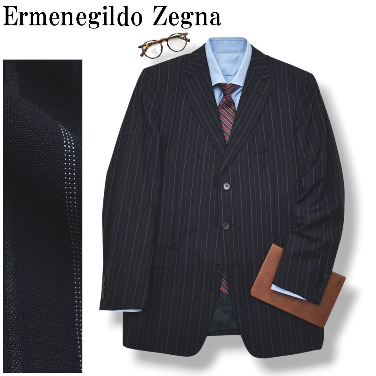 エルメネジルド ゼニア ス ミズーラ Ermenegildo Zegna SU MIZURA ピンストライプ柄 シングル 3B オーダーメイド テーラードジャケット ブレザー パーソナルオーダー ネイビー メンズ