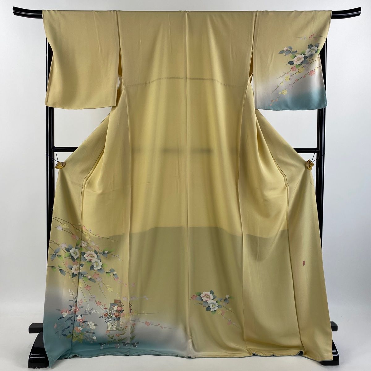 付下げ 身丈175cm 裄丈69cm L 袷 袋帯セット 落款 枝花 短冊