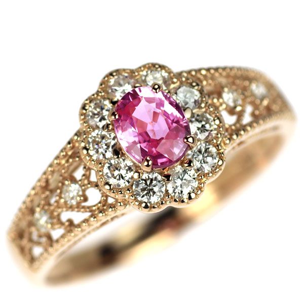K18PG ピンク サファイア ダイヤモンド リング 0.46ct D0.31ct