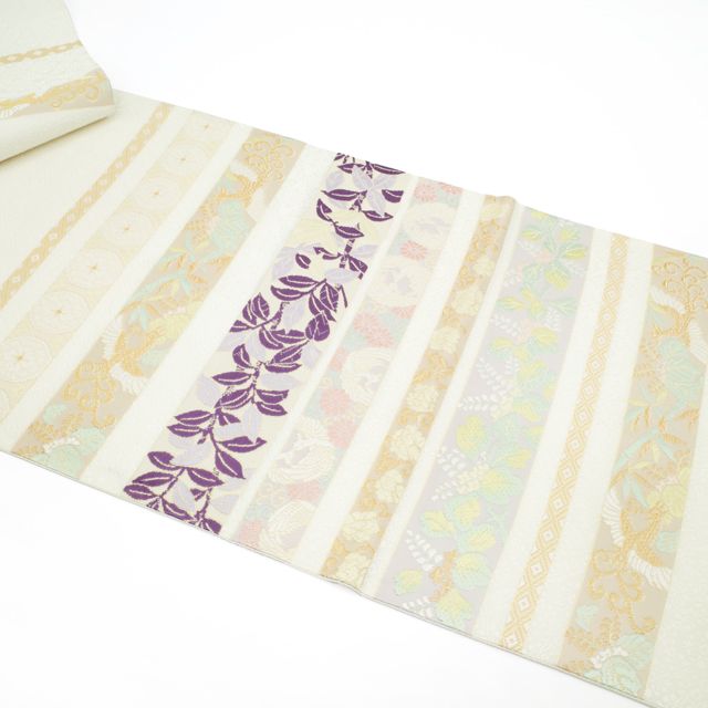 新古品】 袋帯 フォーマル 正絹 京都 西陣 金箔糸 オフホワイト 横段