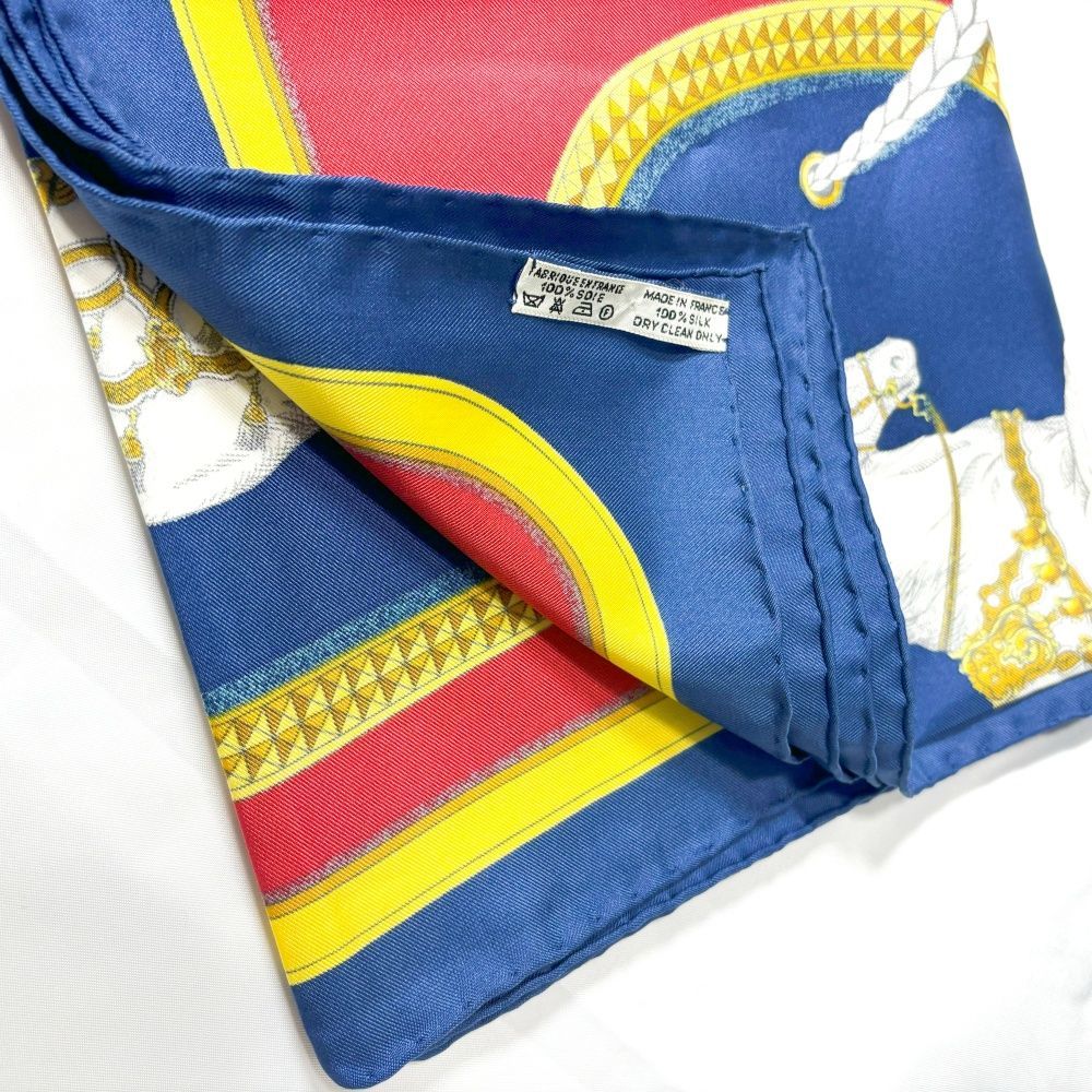 HERMES エルメス カレ90 スカーフ GRAND APPARAT シルク 紺 レッド