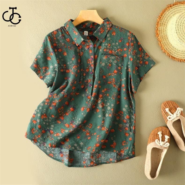 【送料無料】レディース ブラウス シャツ 春夏新作 花柄 折り襟 プリーツ 半袖 綿トップス 着心地いい 大人 ゆったりシルエット おすすめ 【売れ筋商品】ZZ520