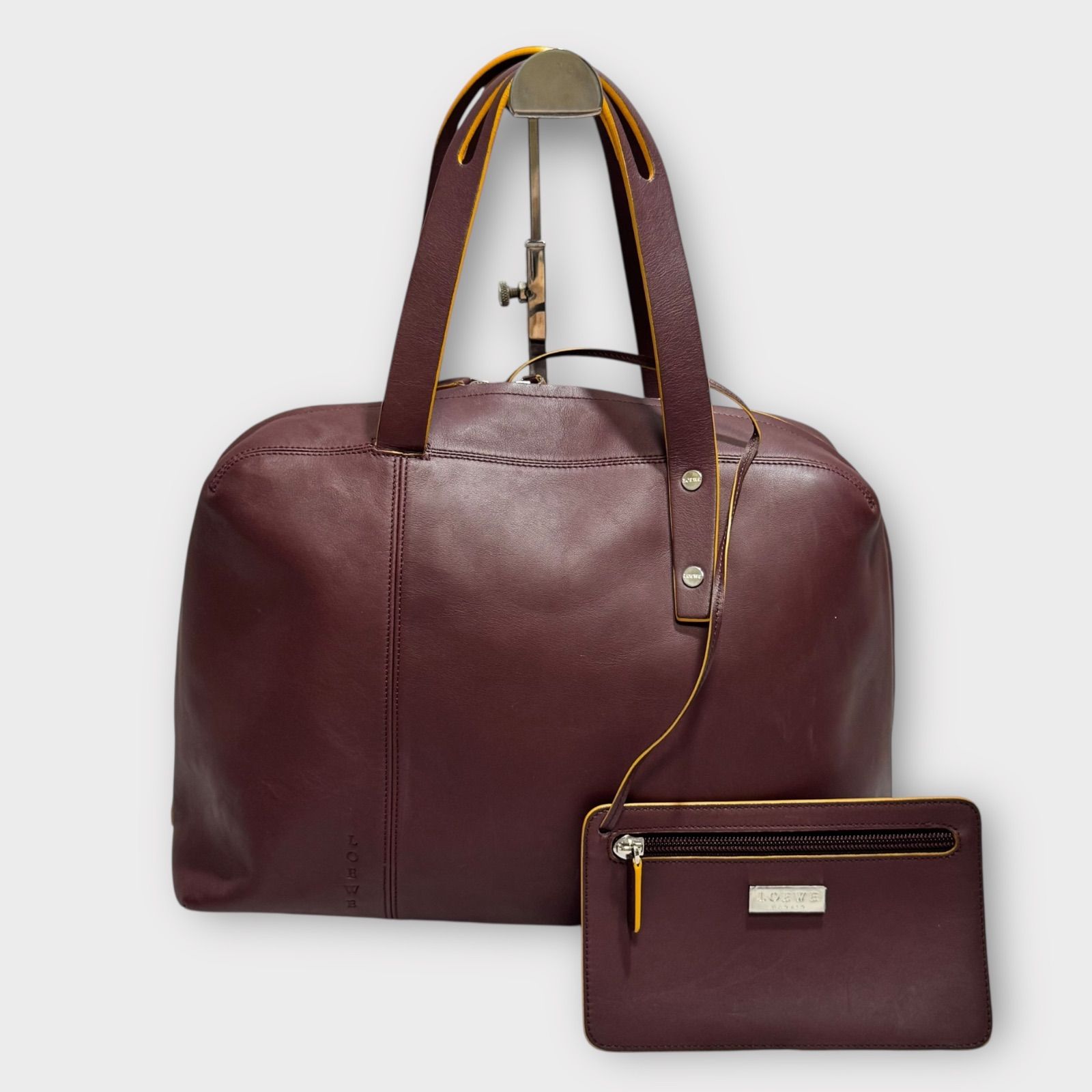 超美品✨LOEWE ロエベ　エルカノ　ハンドバッグ　ボルドー系　ポーチ付き 超美品！LOEWE ロエベ エルカノ レザー ハンドバッグ ボルドー系