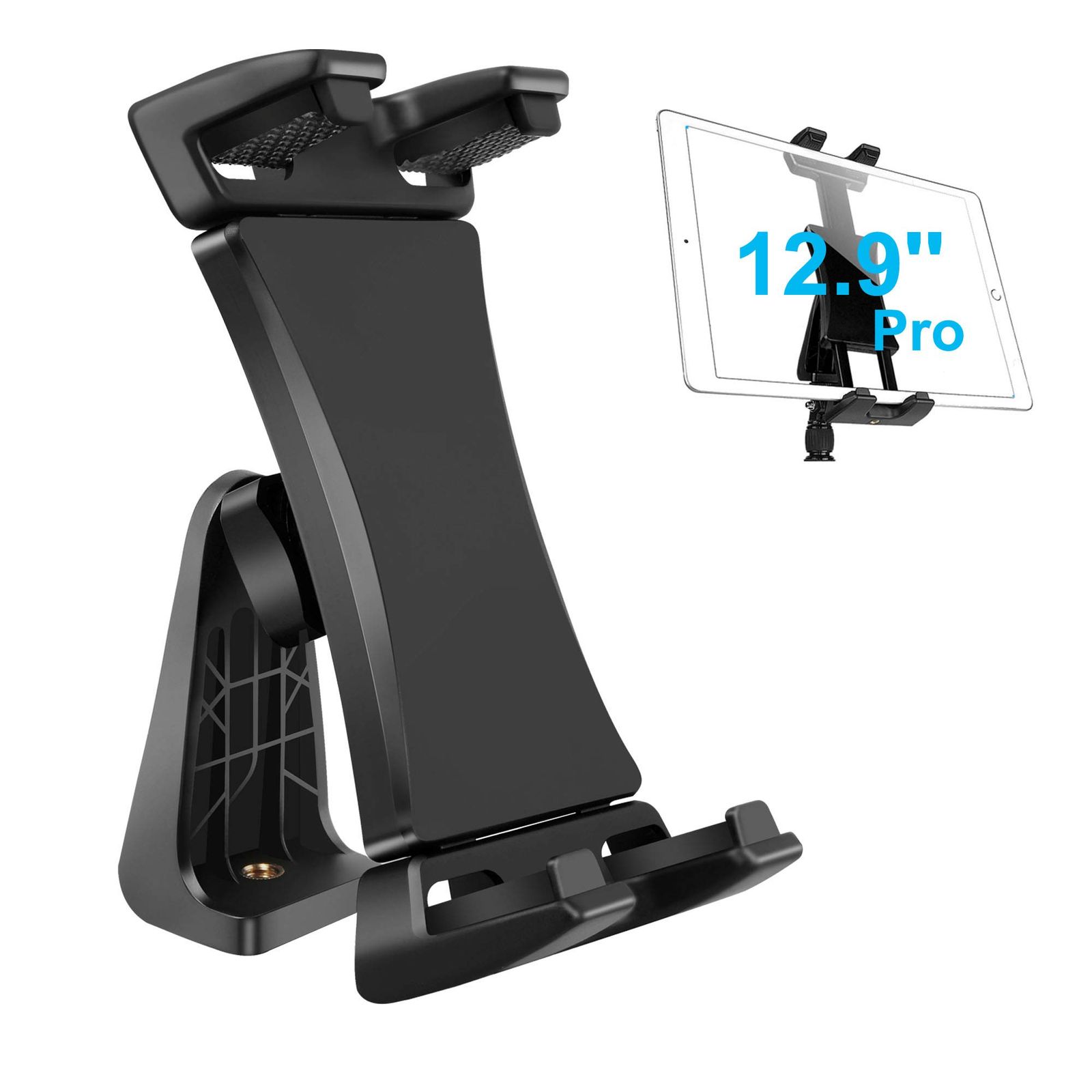 [Fast Shipping] iPad Tripod Mount Adapter 360 Degree Rotatable Universal Tablet Clamp Holder iPad Pro 12.9 11 10.5 iPad Air Mini Surface Tab Galaxy Tab 3.5 to 13.5 inch Cell Phone Tablet