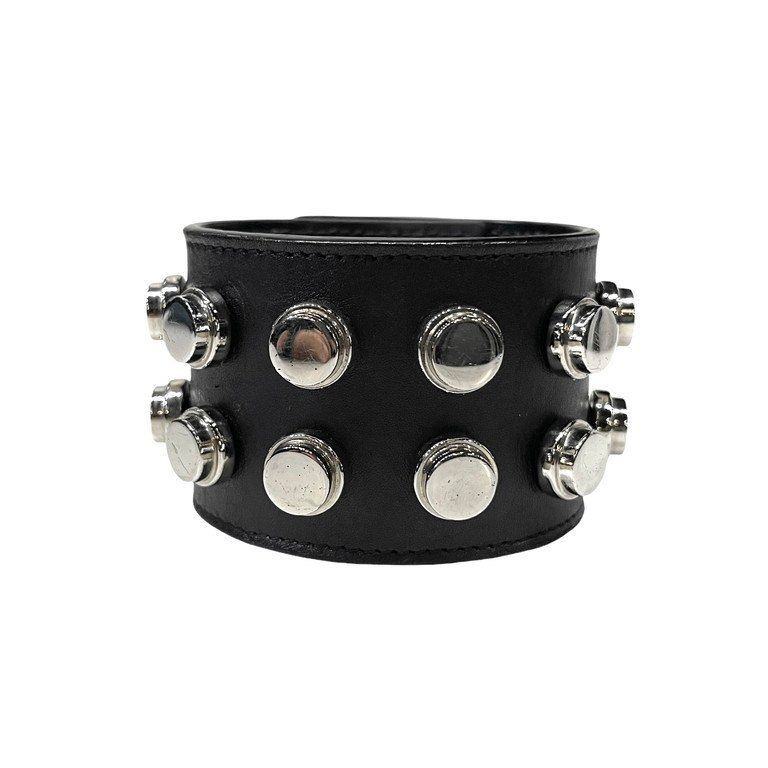 SAINT LAURENT スパイクブレスレット SAINT LAURENT PARIS カーフレザーダブルスパイクスタッズ