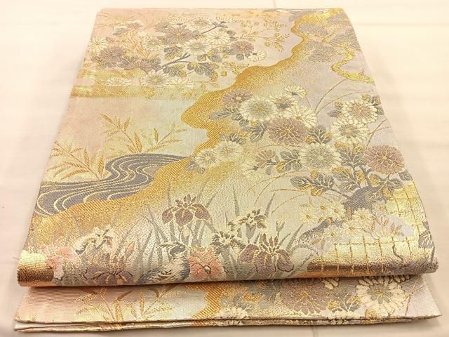 平和屋着物◎六通柄袋帯 琳派道長雲霞紋 金糸 引箔 正絹 逸品