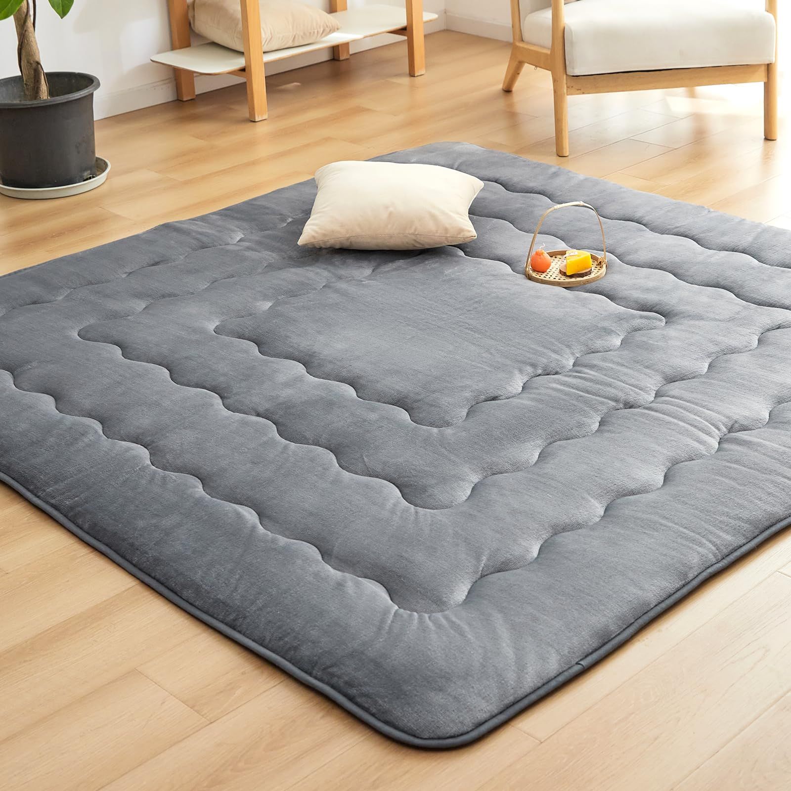 Housecover こたつ敷き布団 正方形 2畳 フランネル ラグ カーペット ラグマット 両用 こたつマット 床暖房対応 接触温感 滑り止め付き 防音遮音 抗菌防臭 無地 約190×190cm ライトグレー