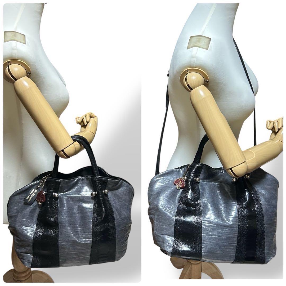 良品 2174 JRA イールスキン ハンドバッグ 2way グレー 良品 2174 JRA イールスキン ハンドバッグ 2way グレー - メルカリ