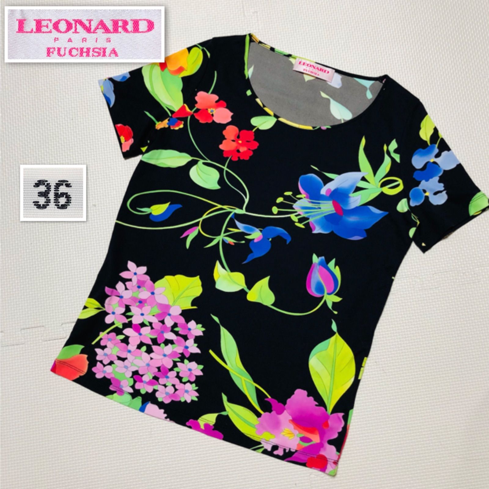 LEONARD FUCHSIA フラワープリント Tシャツ LEONARD FUCHSIA フラワープリント Tシャツ