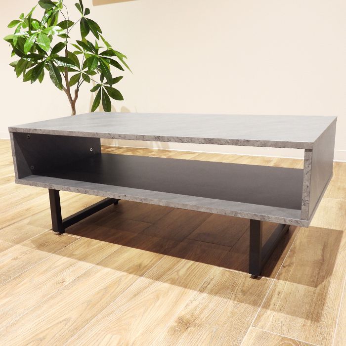 元 Hoola. コンクリート調 センターテーブル 横幅90cm 奥行き45cm 高さ36cm ローテーブル 収納スペース付き グレー コンクリート柄 MDF 木材 スチール 四角 長方形 おしゃれ オシャレ シンプル リビング 韓国インテリア
