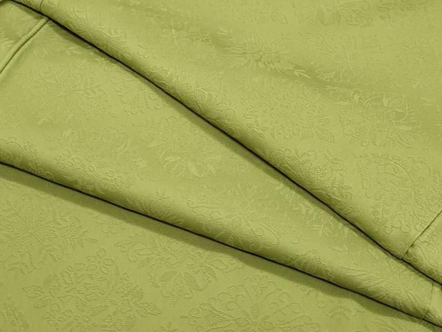 平和屋着物●上質な色無地 花唐草地紋 鶯色 正絹 ♥ CAAZ1078vf