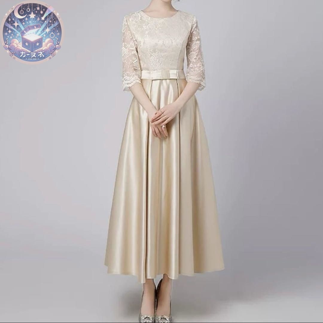 たぬき 希少 新品未使用 美しい花柄レースにサテンスカートの六分袖 スーツ・フォーマル・ドレス