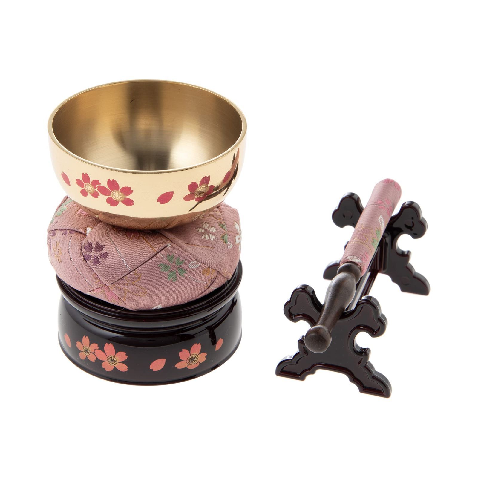 サンメニー ミニ おりん セット 本格 蒔絵 2.5寸 りん 仏壇りん 現代 仏具 小さい 桜 毎日のお供え お参りに 手元供養 ペット 供養 狭い スペース にも 真鍮 ブラス 製 凛 とした 音色 リラックス に りん直径7.5×高さ