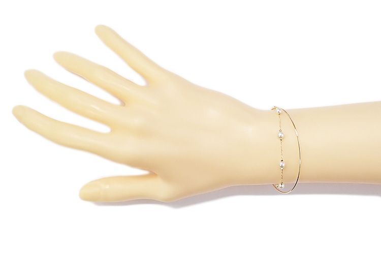 アコヤ真珠 バングル K18イエローゴールド 重ね付け風 ダブル  