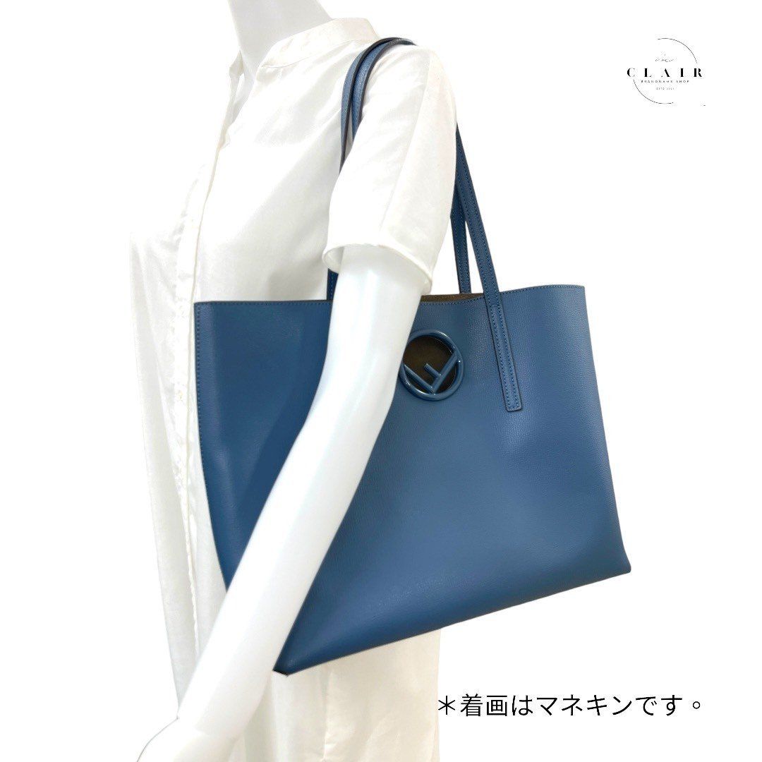 極美品】 FENDI フェンディ ショッピングトートバッグ レザー ブルー  