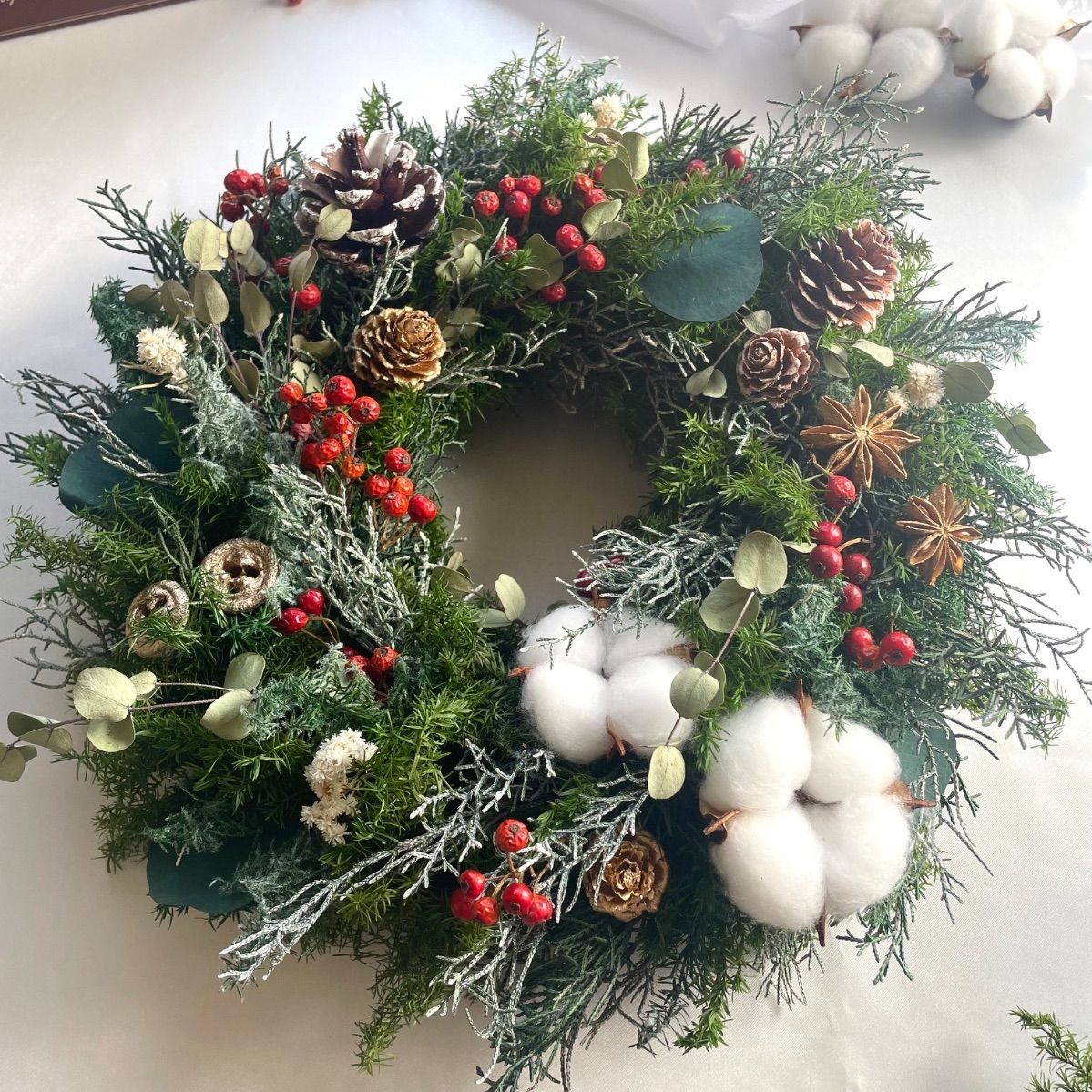 大きめ プリザーブドフラワー ふんわり針葉樹クリスマスリース 冬の彩り WWW_GEBZETESISAT_COM_TR