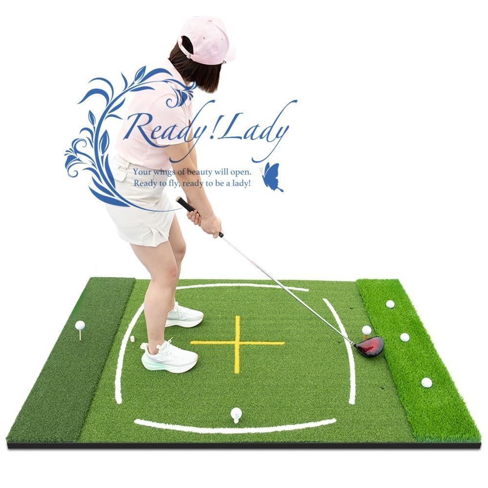 ゴルフマット 大型 3WAY芝 177×120cm 素振り ドライバー スイング アプローチ練習 フルショット対応 屋外 室内 高弾性滑り止めEVA 十字線 白線付き