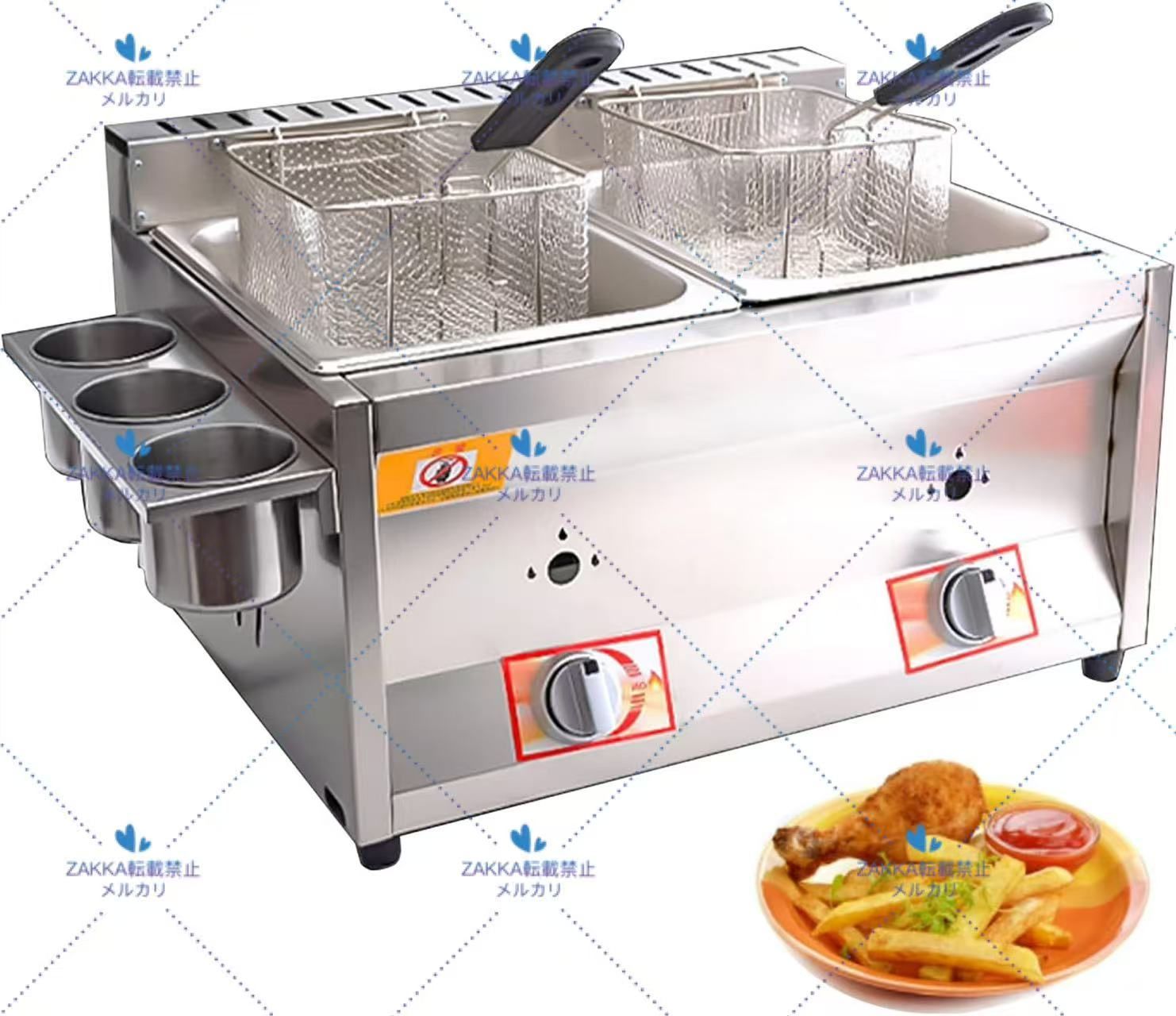 プロのガスフライヤー 10L 2バスケットと蓋付業務用家庭用キッチン用金属管付きステンレス鋼カウンタートッププロパン LPG