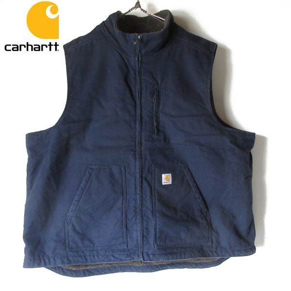 美品 Carhartt カーハート 裏ボア キャンバス ダック ベスト 紺系 3XL