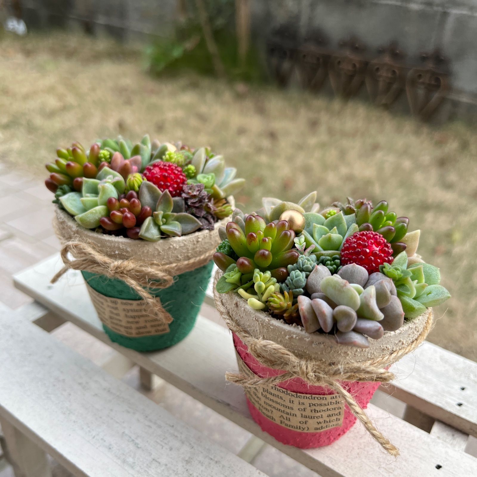 ♡そのまま飾れる♡オリジナルリメ鉢♡2個セット〜♬多肉植物寄せ植え